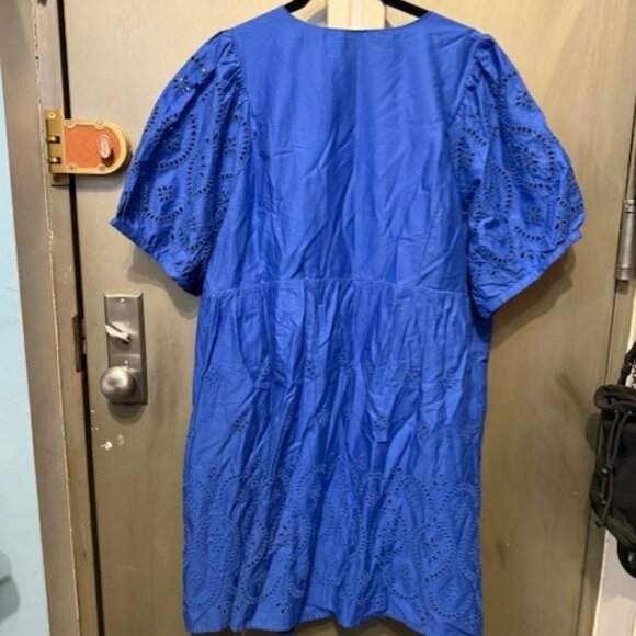 Retro V-Neck Eyelet Mini Dress with puff sleeves - Picture 13 of 16